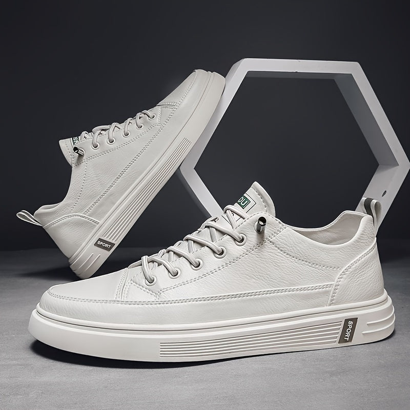 Men's Stylish White Low-Top Sneakers with Feather Design - Slip-Resistant, Lace-Up Casual Shoes for Casual Attire, Walking, Jogging & Travel | Breathable PU Upper, Durable PVC Sole, Comfortable Fabric Lining