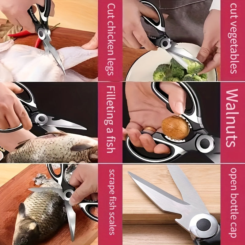 1pc, Kitchen Scissors, Poultry Shears, Kitchen Shears, Kitchen Fish Bone Scissors, Multifunctional Stainless Steel Chicken Bone Scissors For Duck Fish, Food Scissors, Kitchen Meat Scissors, Nut Opener, Bottle Opener, Kitchen