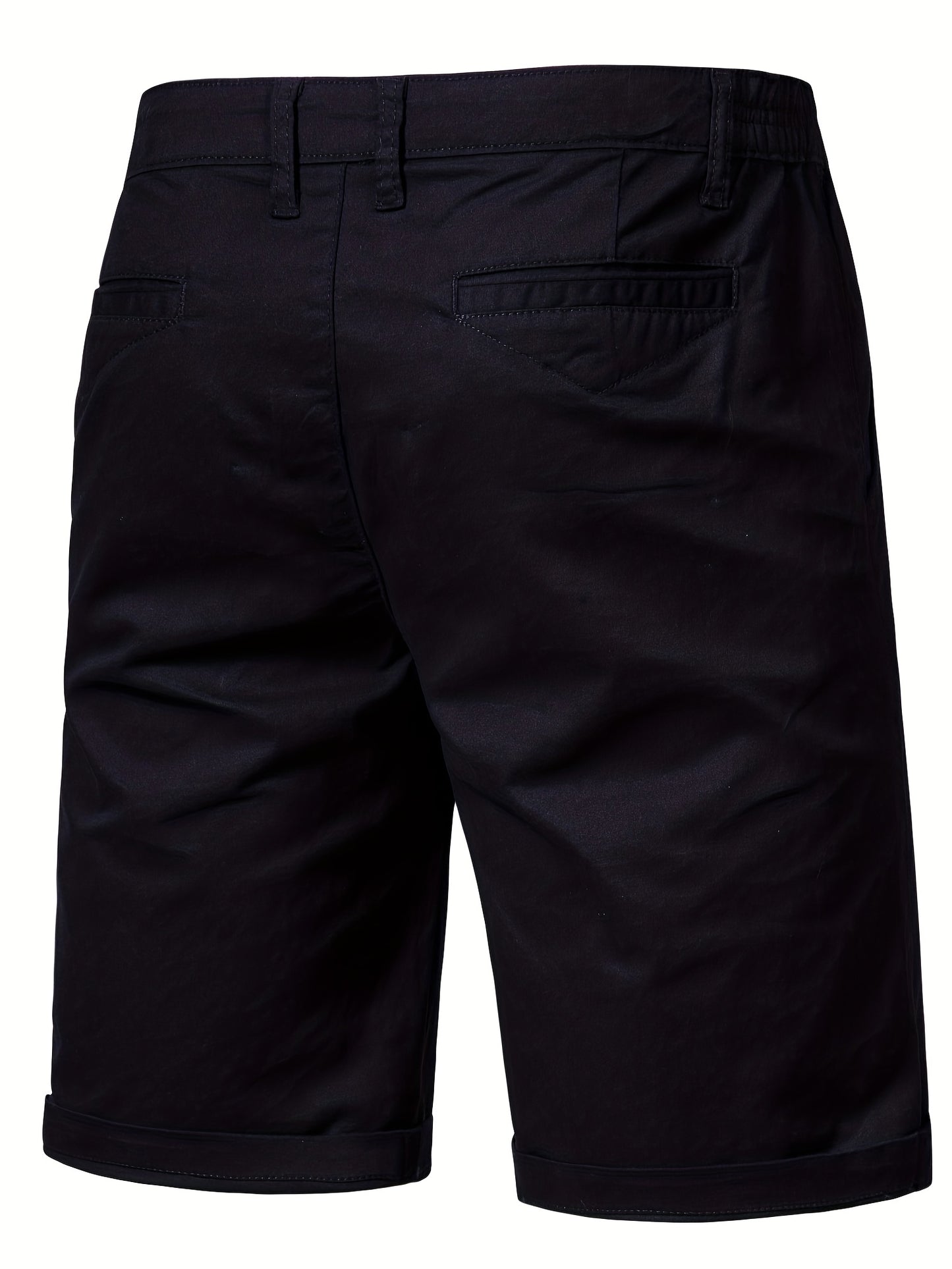 Men's Classic Fit Cotton Twill Flat Front Solid Chino Short With Slant Pockets And Elastic Waist