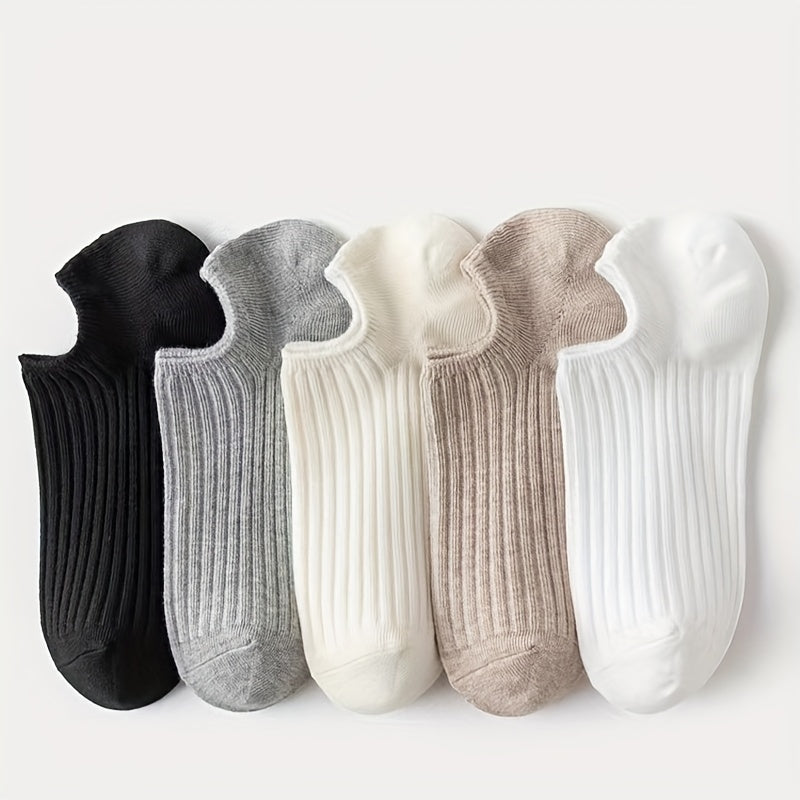 5 Pairs Solid Invisible Socks, Simple Non-slip Low Cut Boat Socks, Women's Stockings & Hosiery