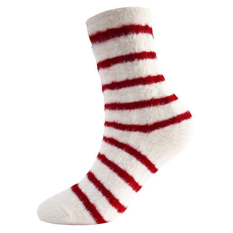 5-Pack Fashion Trendy Striped Design Festive Red New Year Floor Socks, New Autumn/Winter Style, Comfortable Soft Thickened Warm Casual Sports Outdoor Versatile Women's Terrycloth Socks, Winter Socks, Festive Socks, Stylish S
