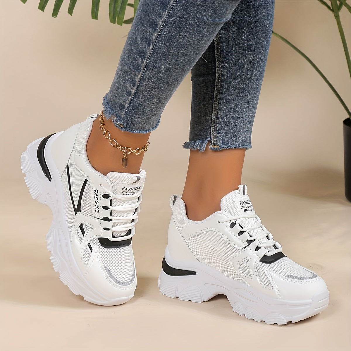 Women's Heighten Mesh Breathable Chunky Sneakers, Color-block Thick Bottom Casual Outdoor Running Shoes