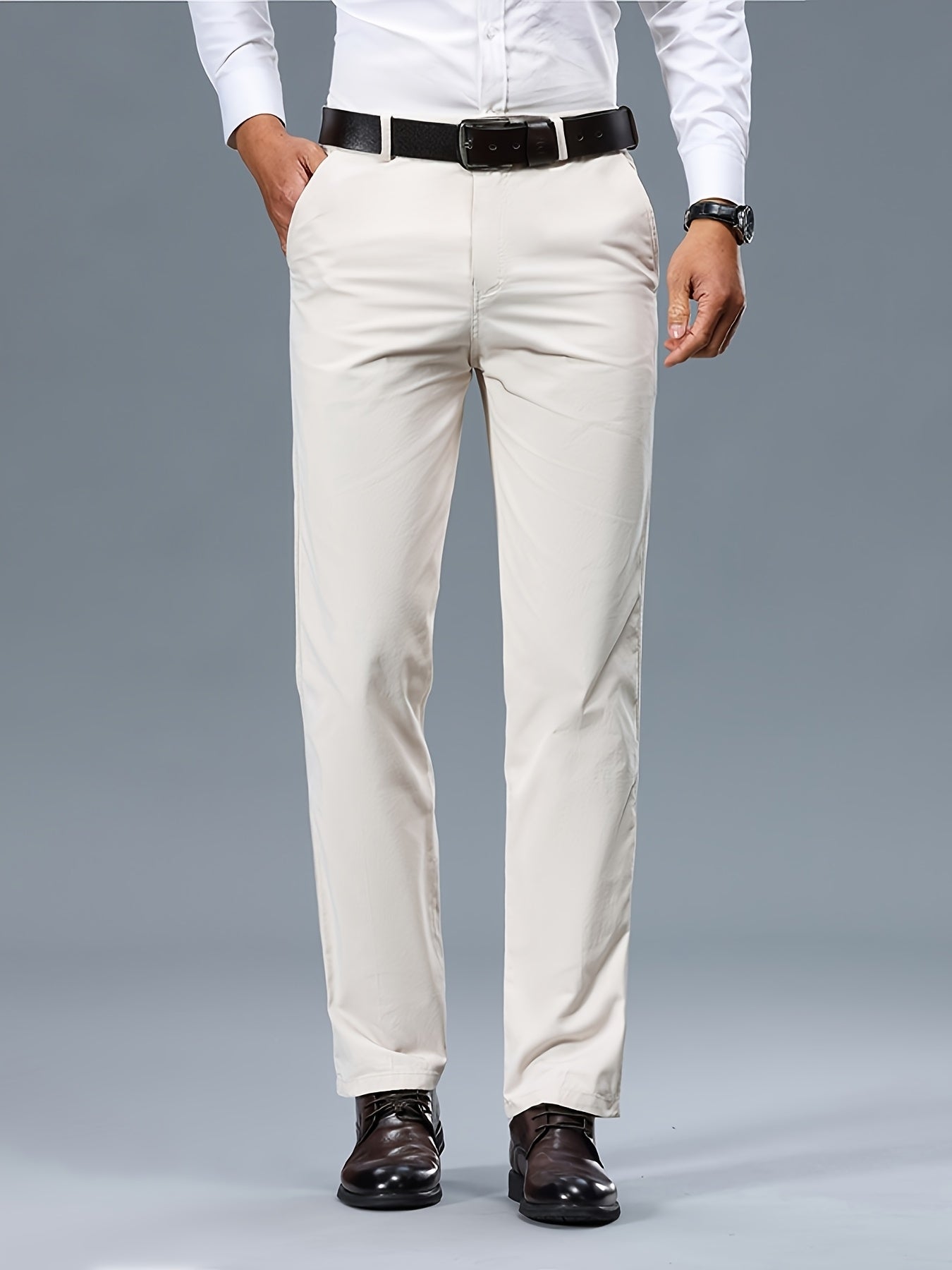 Men's Light Business Cotton Dress Pants - Straight Leg, Olive Green, 100% Cotton, Perfect for Office or Casual Outings