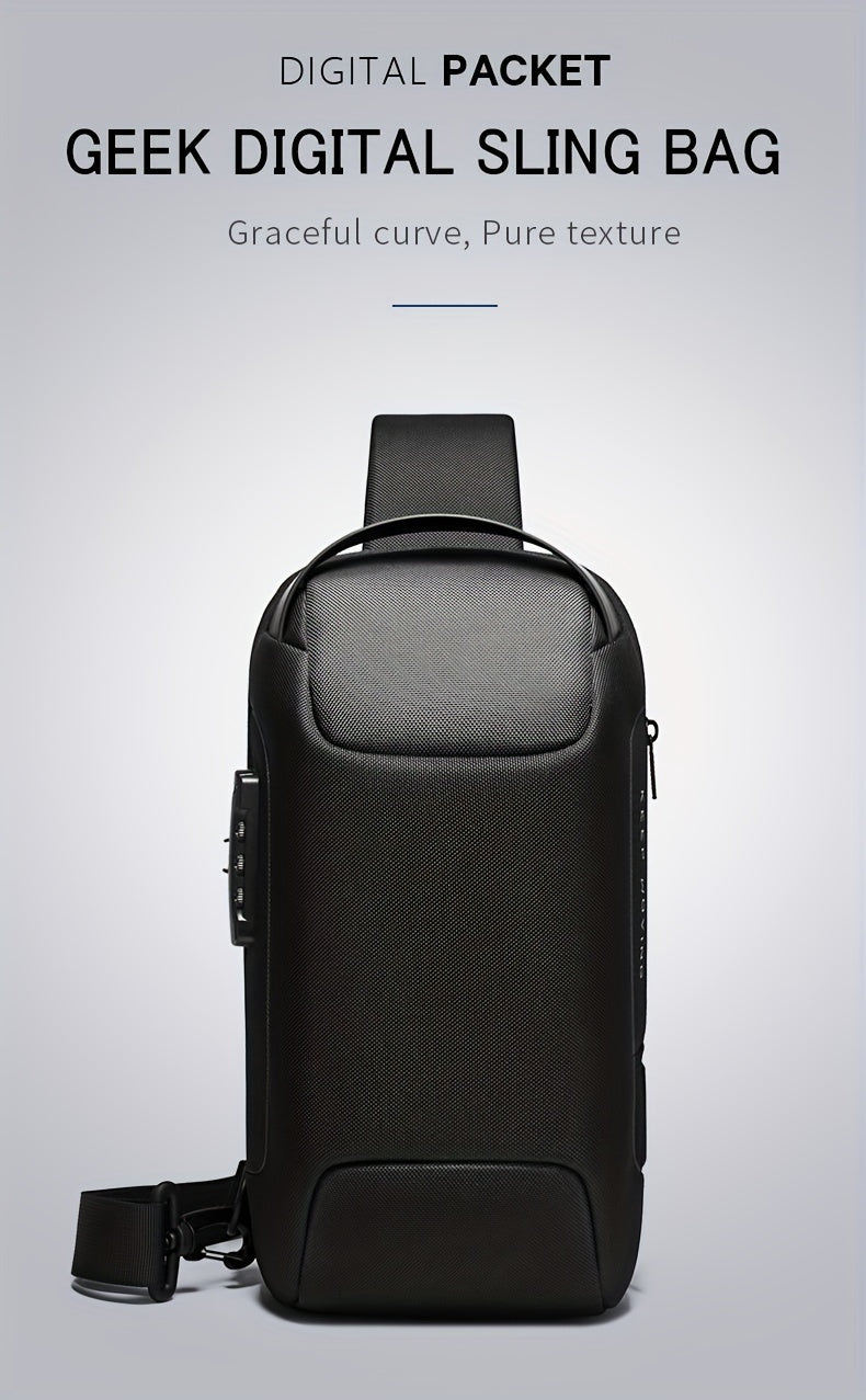 Oxford Fabric Waist Bag with USB Charging Combination Lock - Sleek Black Crossbody for Men Women, Ideal for Outdoor Activities Motorcycle Riding, Perfect Valentine's or Father's Gift, Motorcycle Bag