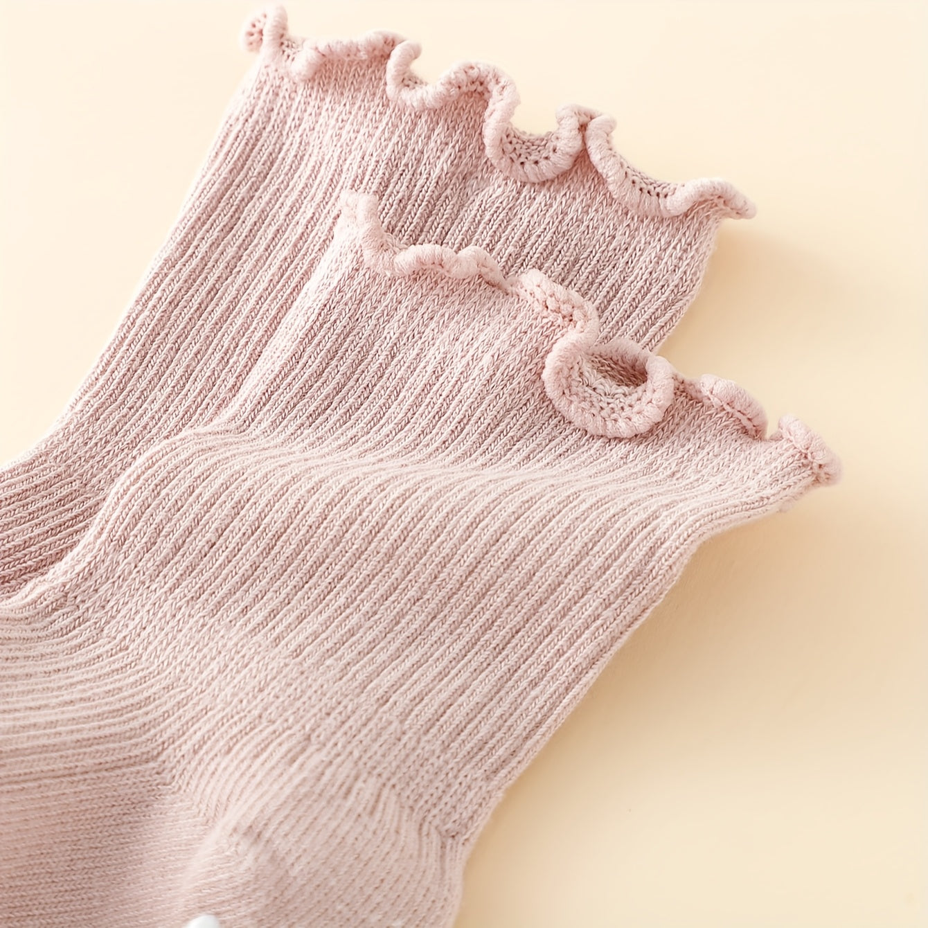 5 Pairs of Sweet And Cute Spring And Autumn Multi-Color Girls' Wood Ear Edge Non-Slip Mid-Tube Socks