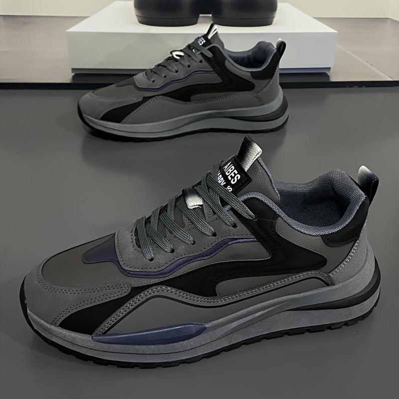Men'S Lightweight Breathable Sneakers - Black Gray Low-Top Lace-Up Shoes with Non-Slip PVC Sole, Durable Casual Sneakers for Running, Walking Casual Attire, Running Shoes