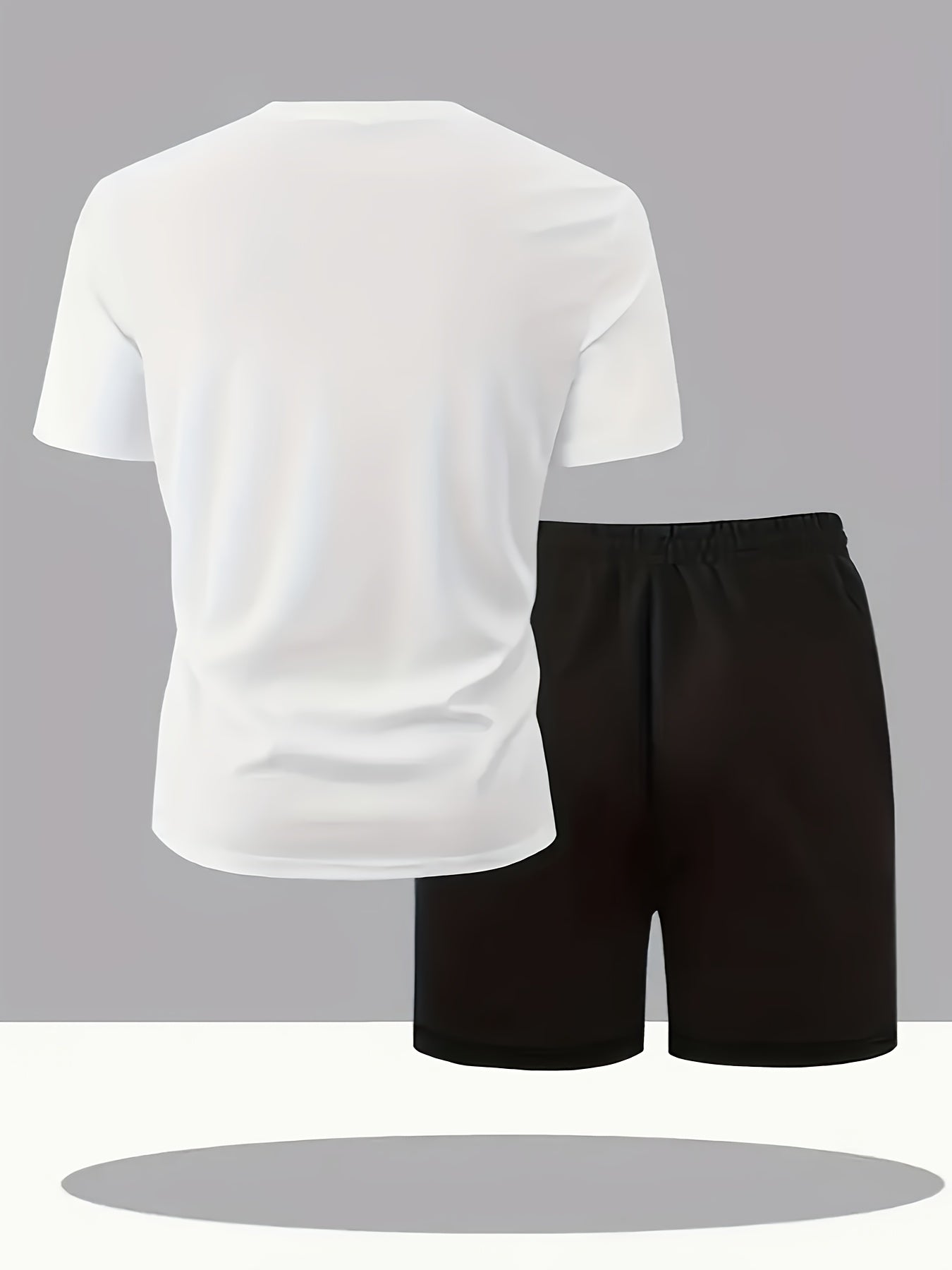 Summer Men'S Casual Sports Short Sleeve T-Shirt and Shorts Set, Knitted Polyester Fabric, Comfortable Breathable, Bench. Letter Print Design - 2pcs