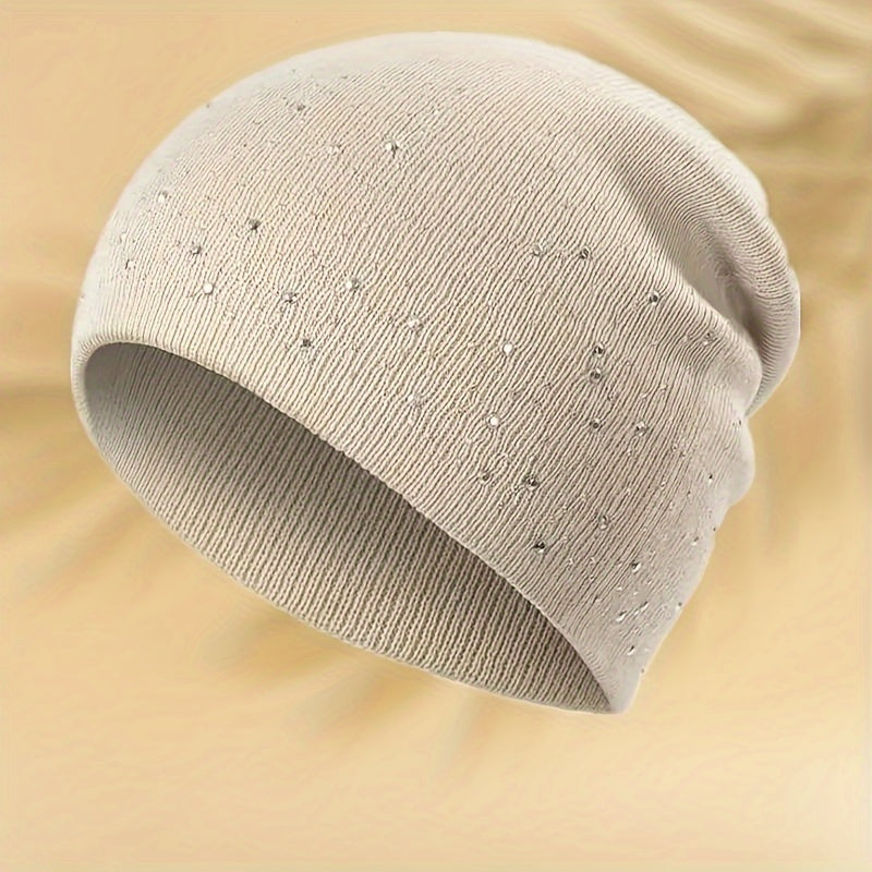 Y2K-Inspired Sparkling Rhinestone Beanie for Women - Breathable, Lightweight Knit Skull Cap with Elastic Fit, Perfect for All Seasons & Outdoor Adventures