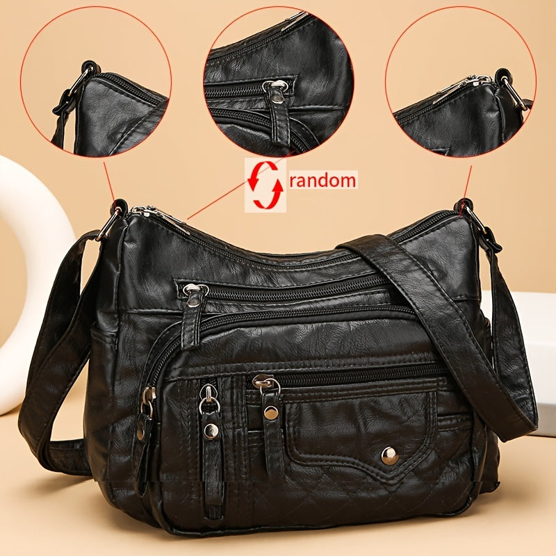 Large Capacity Nylon Shoulder Bag with Adjustable Strap, Anti-Theft Zip Closure - Available in Light Brown, Light Gray, Red, Black