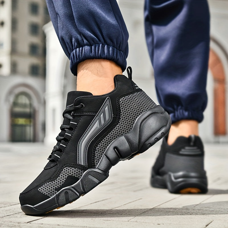 Men's Casual Sporty Sneakers - High Quality PU Upper, Non-Slip Rubber Sole with Cushioned Comfort Inner Arch Support, Low-Top Lace-Up Design for All-Day Wear (Black/White) - Spring/Fall/Winter Seasonal Versatility, Comforta