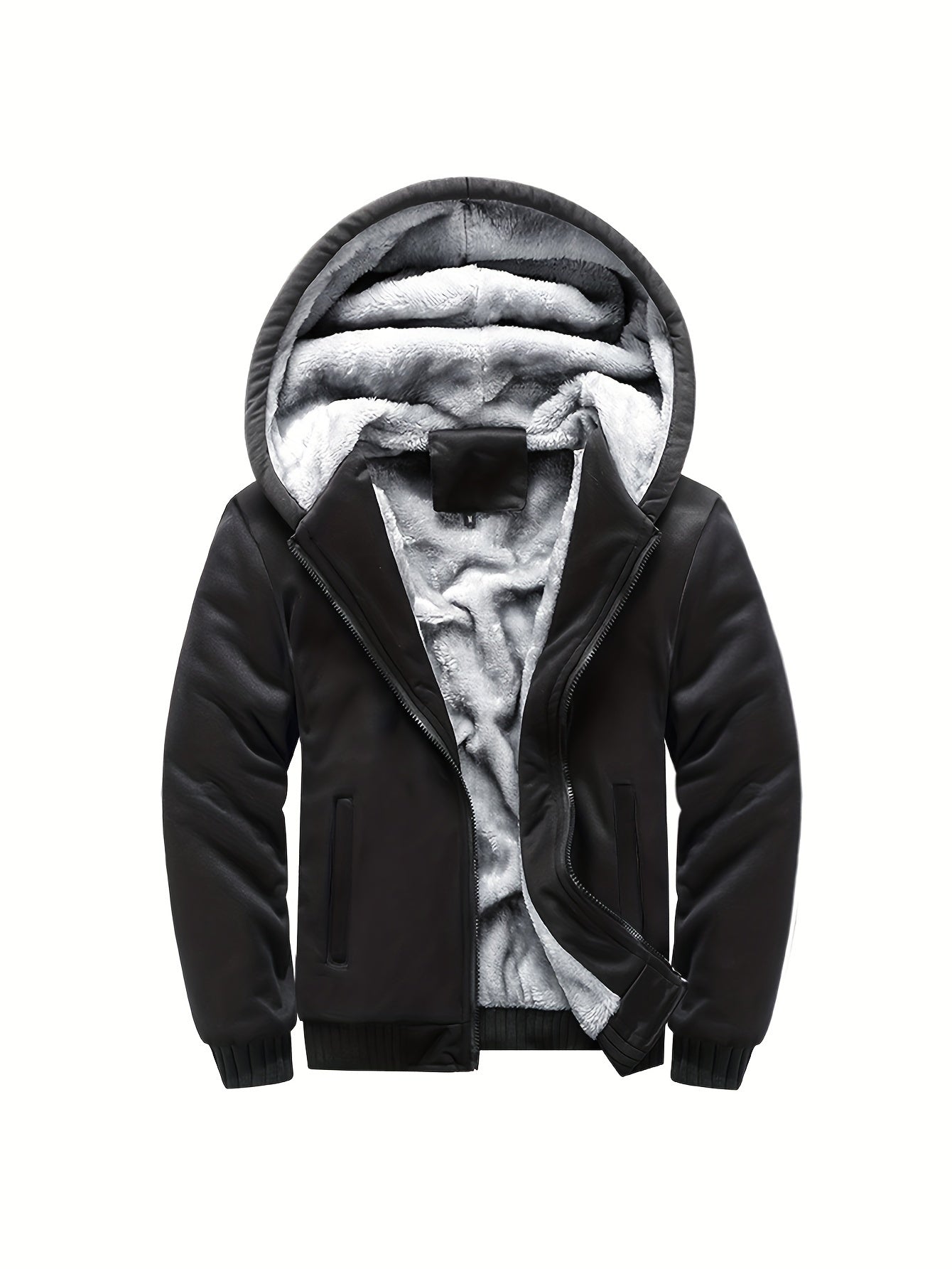 Color Block Sherpa Lined Men's Hooded Jacket, Casual Long Sleeve Hoodies With Zipper, Gym Sports Hooded Coat For Winter Fall