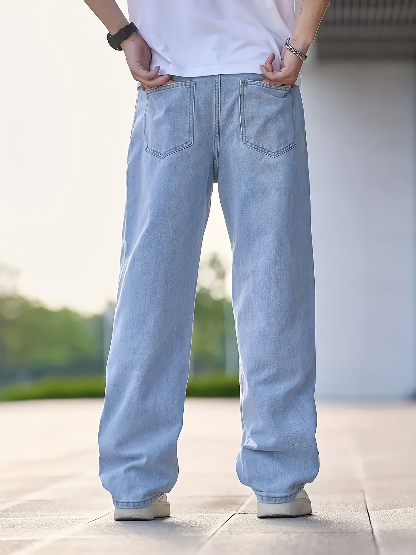 Men's Classic Straight Leg Denim Jeans - Loose Fit, Cotton Blend, Solid Color Black, Street Style, Comfortable & Versatile for All Seasons, Casual Streetwear|Street Style Pants|Nonstretch Fabric