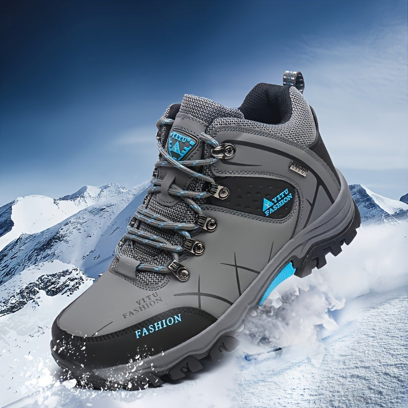 Men's High Top Hiking Shoes, Comfy Non Slip Durable Lace Up Sneakers For Men's Outdoor Activities, Winter & Autumn