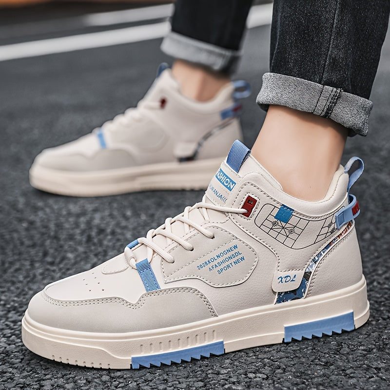 Men's Skate Shoes with Good Grip Breathable Design - PU Upper, Cushioned PVC Sole, Black/Blue Letter Pattern Lace-Up Sneakers for All-Season Casual Sports Wear, Allseason Shoes Modern Casual Shoes Comfortable Wear
