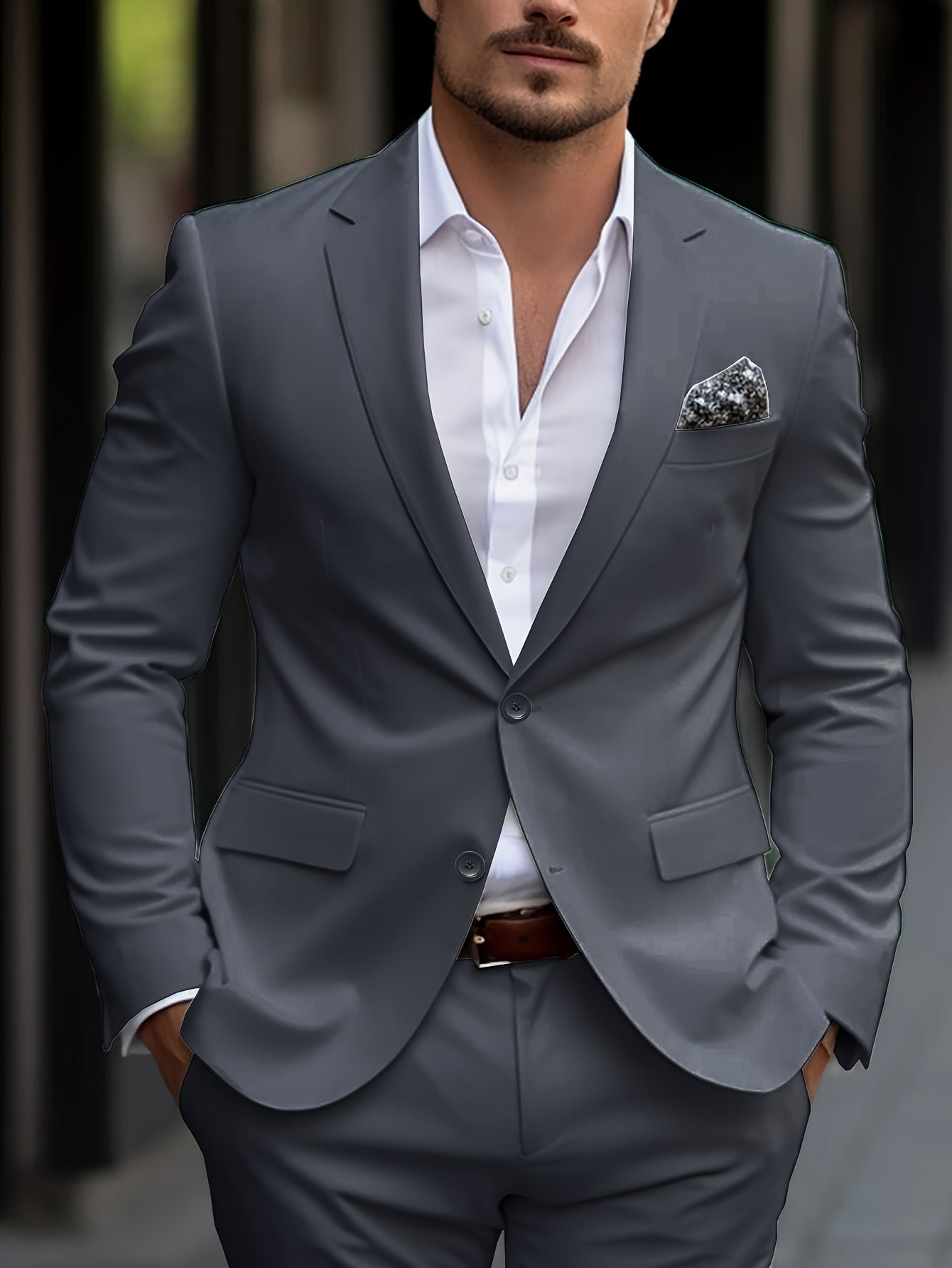 Men'S Solid Color Polyester Work Suit - Classic Lapel Collar, Non-Stretch Fabric, Long Suit Sleeves, Four-Season Versatility, Button-Front Jacket with Pants - Regular Fit Woven Suit Set (80% Polyester, 20% Viscose)