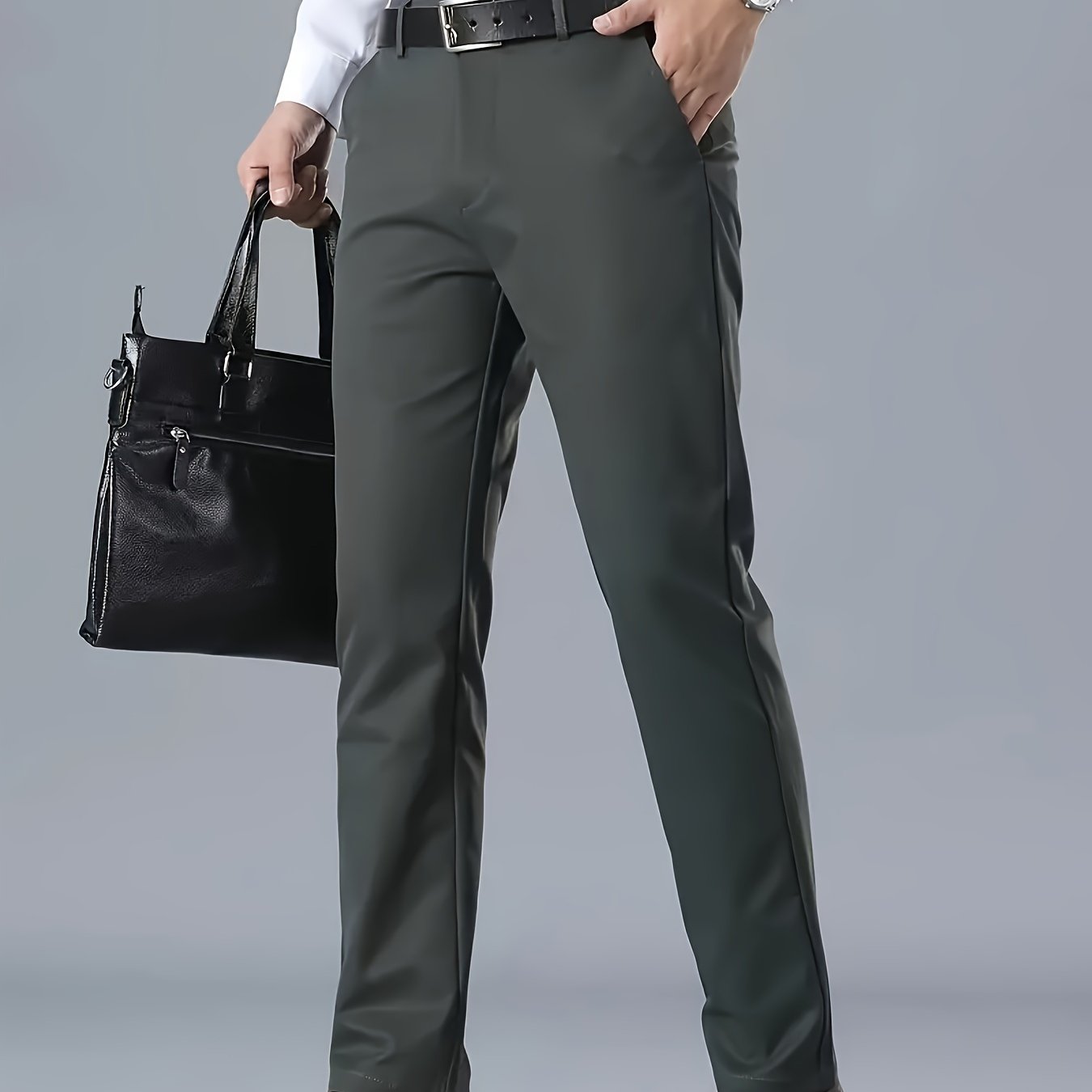 Men's Solid Color Business Casual Pants, Lightweight Business Style Versatile Trousers for Office