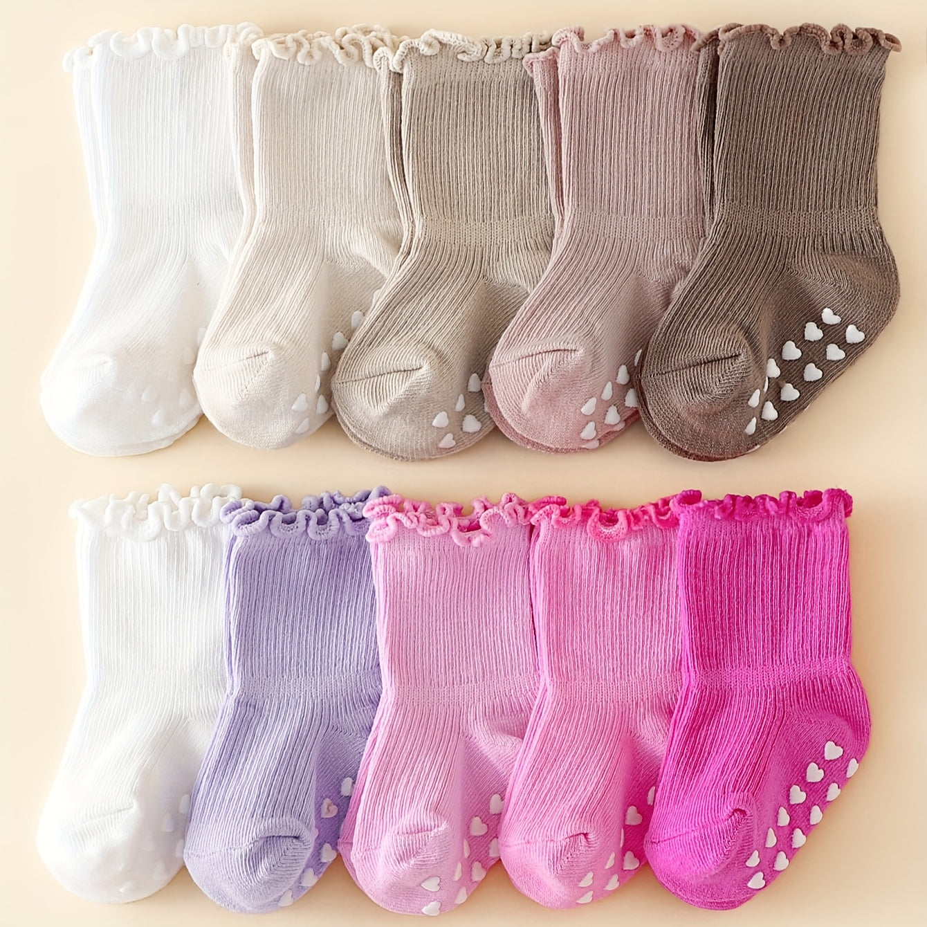 5 Pairs of Sweet And Cute Spring And Autumn Multi-Color Girls' Wood Ear Edge Non-Slip Mid-Tube Socks