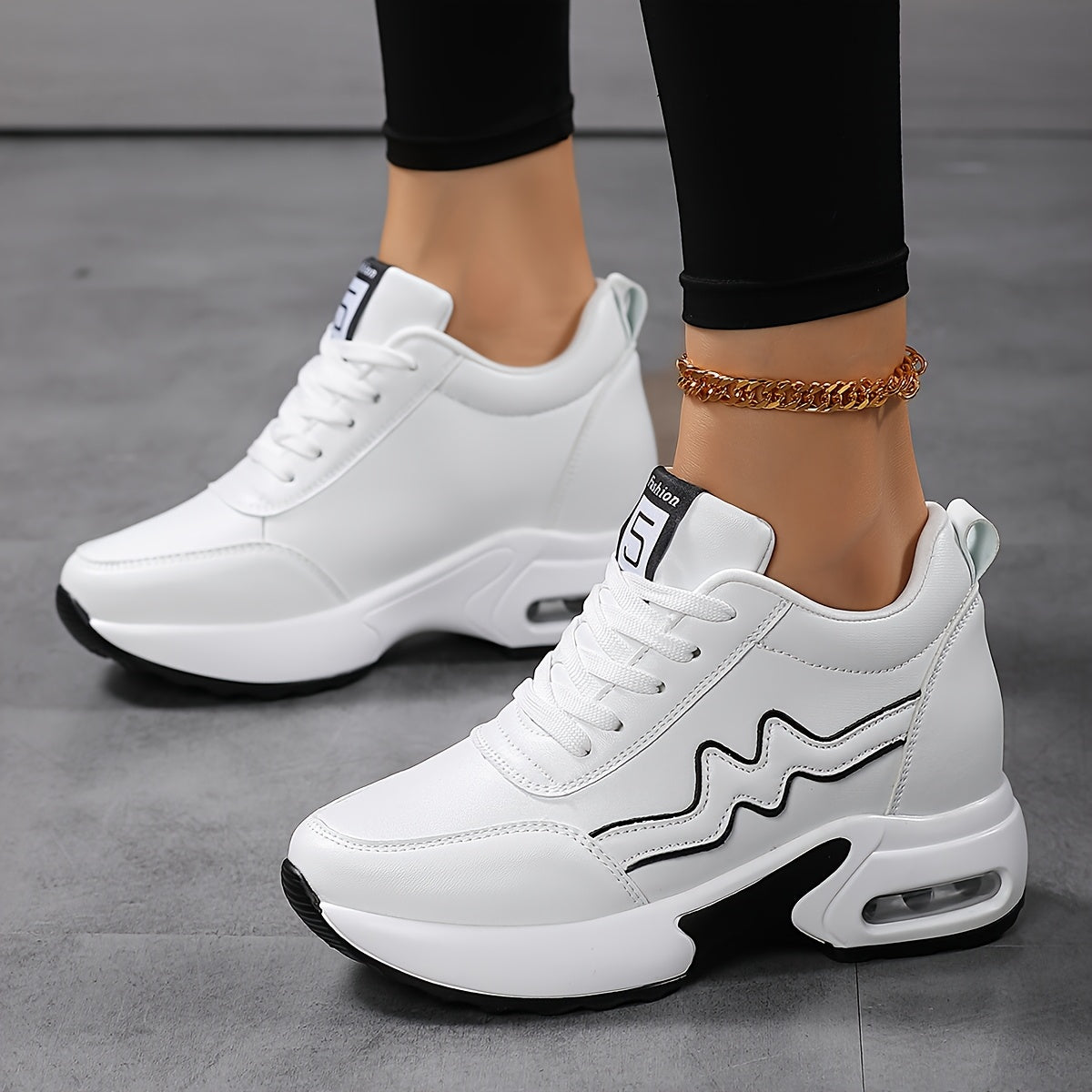 Women'S High-Top Sneakers with Thick Sole - Comfortable, Breathable, Casual White Sneakers with Lace-Up Closure, Stylish Design for All Seasons, Casual Footwear Stylish High Top Sneakers Comfortable Footwear