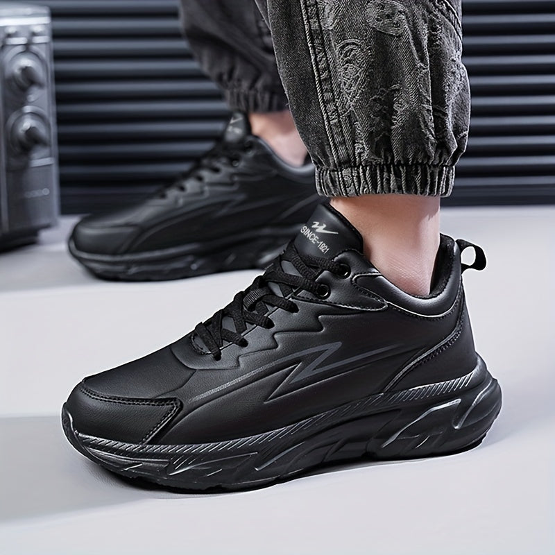 Men's Black Road Running Shoes - Casual Sporty Style, Durable Rubber Sole, Comfortable Fabric Lining, Low-Top Lace-Up Sneakers for All Seasons, Athletic Footwear|Lowtop Sneakers|Comfortable Lining