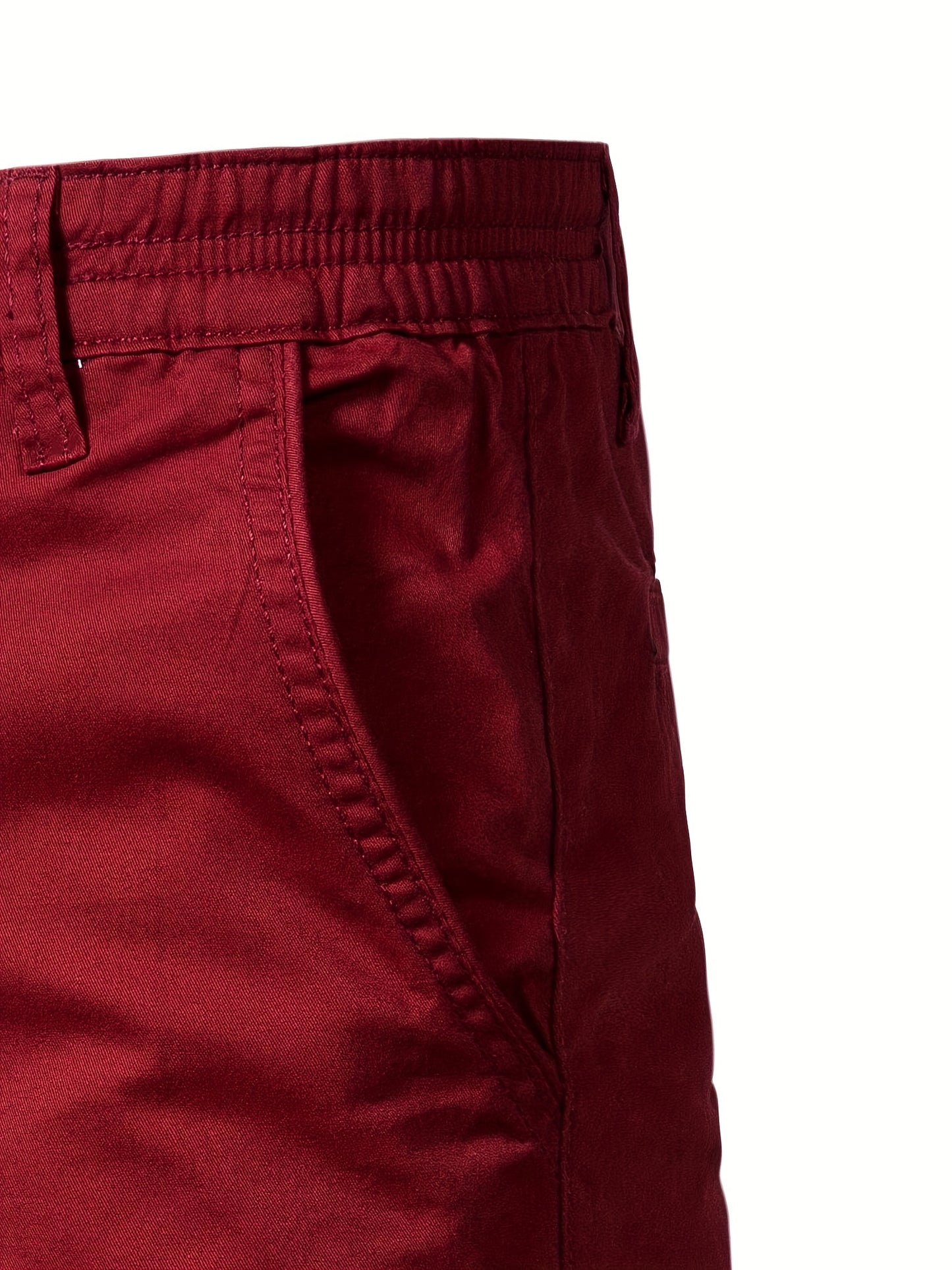 Men's Classic Fit Cotton Twill Flat Front Solid Chino Short With Slant Pockets And Elastic Waist