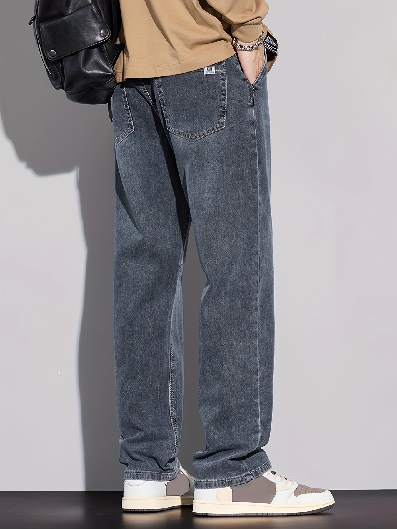 Denim Men's Jeans - Casual, Stretchable, Solid Pattern, Regular Length, Suitable for All Seasons, Water Washed, Regular Fit, Conventional Style, Made for Men