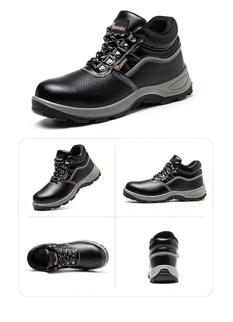 Reinforced Anti-Puncture & Anti-Smashing Safety Work Boots for Men - Heavy-Duty Steel Toe Cap, Anti-Piercing Cushioned Insole, PU Upper & Lining, All-Terrain Traction - Winter/Spring/Fall Construction/Industrial/Construction/
