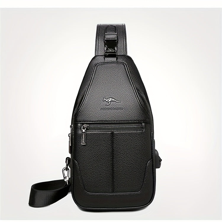 New Men'S Chest Bag 2024 Genuine Faux Leather Texture Crossbody Bag Casual Shoulder Bag Men'S Large Capacity Backpack Trendy