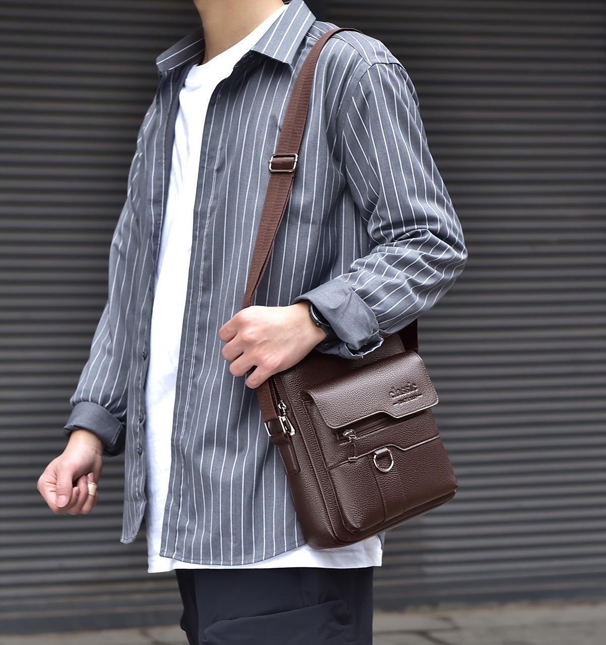 WEIXIER Men'S Set Shoulder Bag, Unisex Waist Postman Bag, Crossbody Chest Bag, Handbag, PU Fabric Multi-pocket, with Card Holder Wallet, Adjustable Detachable Shoulder Strap, Casual Commuting Bag Retro Business Texture Men'S