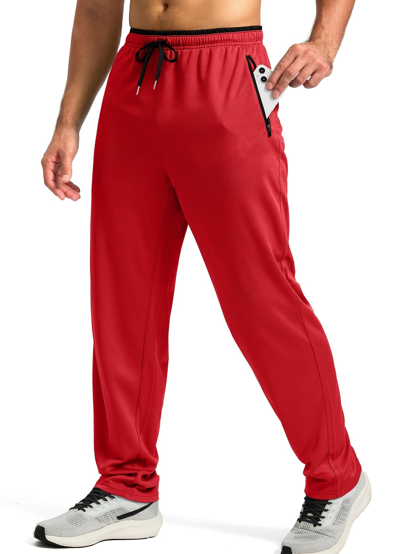 Men's Sports Pants With Drawstring And Zippered Pockets, Lightweight And Breathable Bottoms For Running/Casual Wear