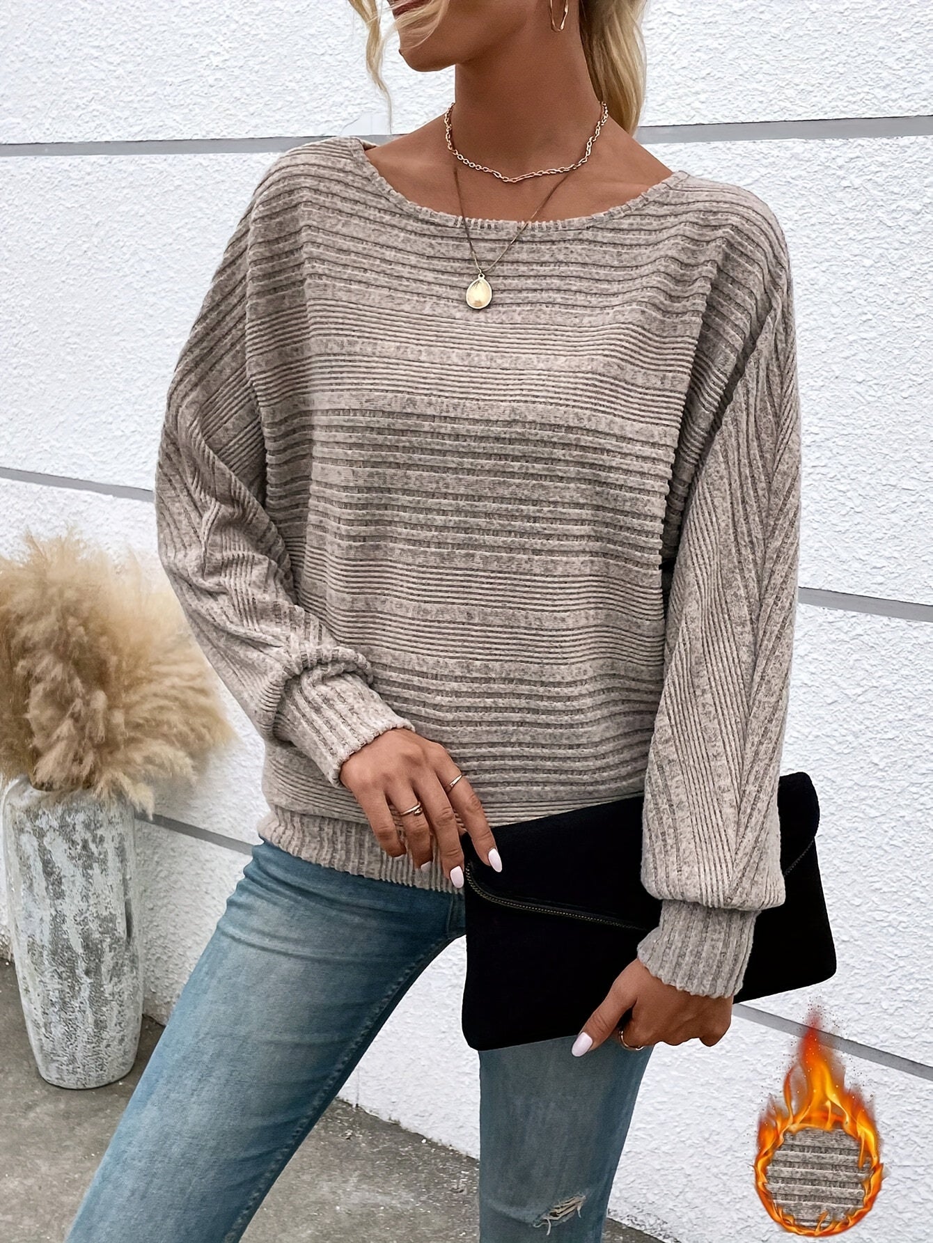 1 հատ Women'S Casual Crew Neck Knit T-shirt - պոլիեսթեր պինդ գույնի երկարաթև վերնաշապիկ գարնան/աշունի համար