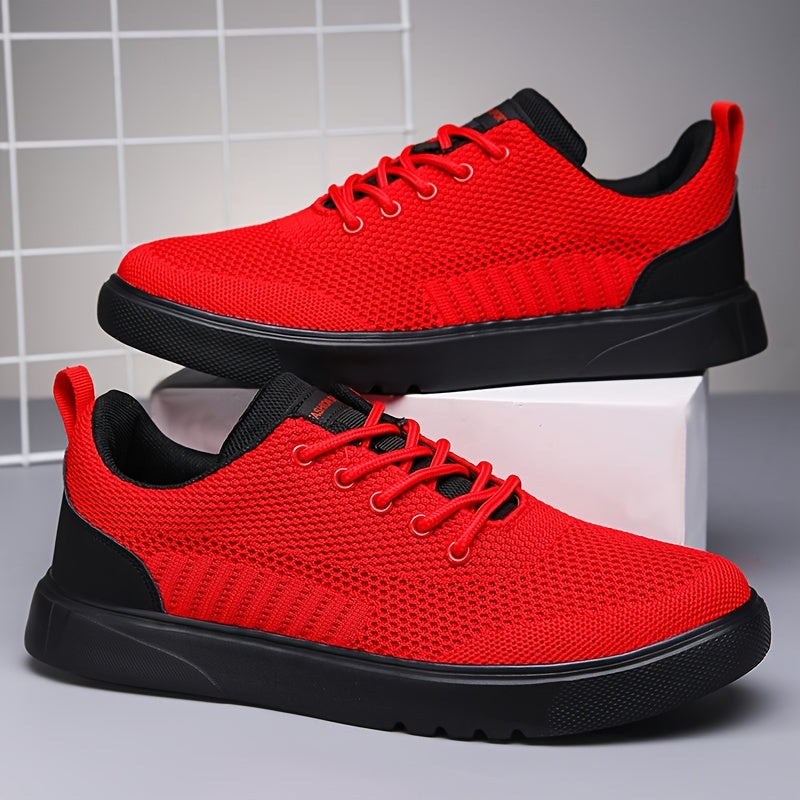 Men's Trendy Woven Knit Breathable Skate Shoes, Comfy Non Slip Lace Up Sneakers For Men's Outdoor Activities