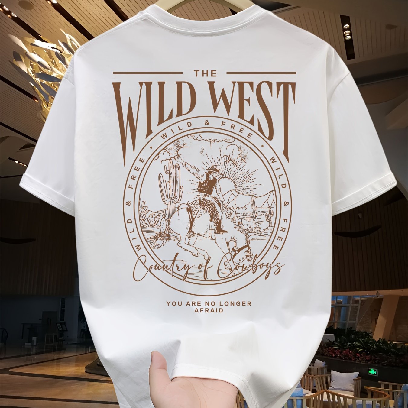 SKY·R Men's Loose 100% Cotton Cowboy Graphic Print T-shirt, Casual Short Sleeve Crew Neck Tee, Men's Clothing For Summer Outdoor