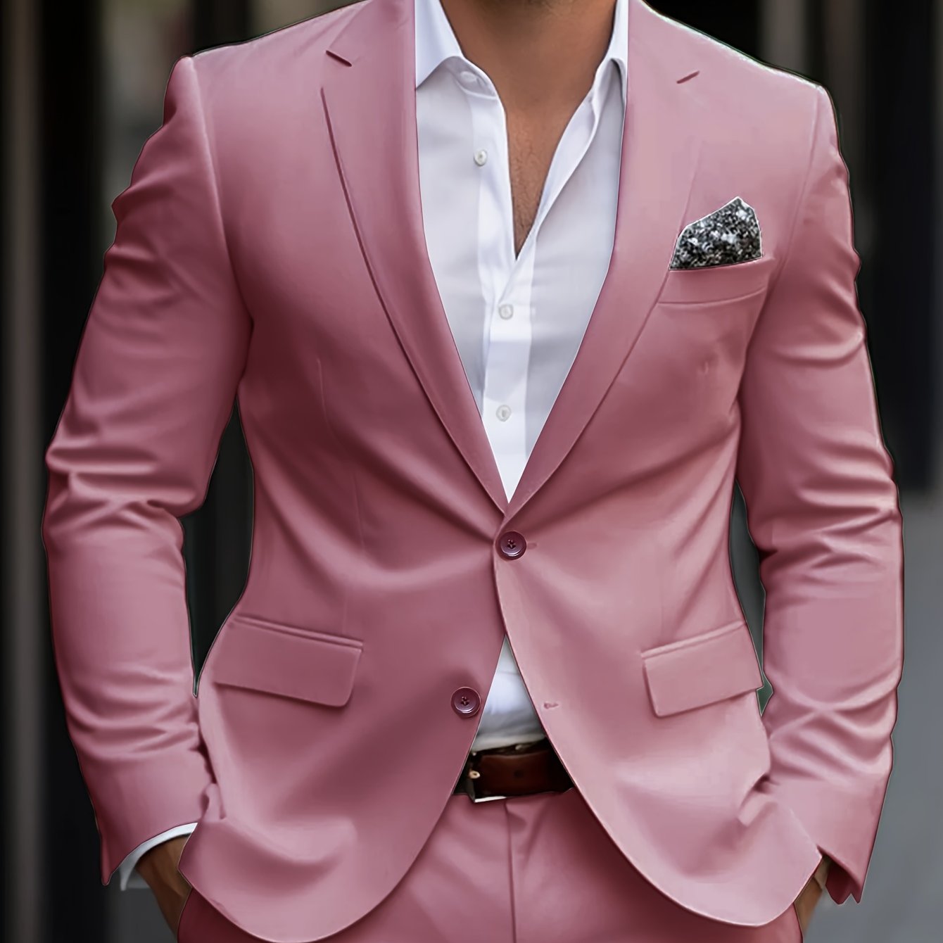 Men'S Solid Color Polyester Work Suit - Classic Lapel Collar, Non-Stretch Fabric, Long Suit Sleeves, Four-Season Versatility, Button-Front Jacket with Pants - Regular Fit Woven Suit Set (80% Polyester, 20% Viscose)