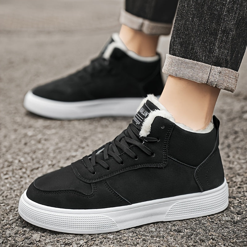 Men's Mid-Top Lace-Up Boots with Warm Plush Lining for Comfortable Winter Outdoor Street Walking and Strolling, Winter Boots
