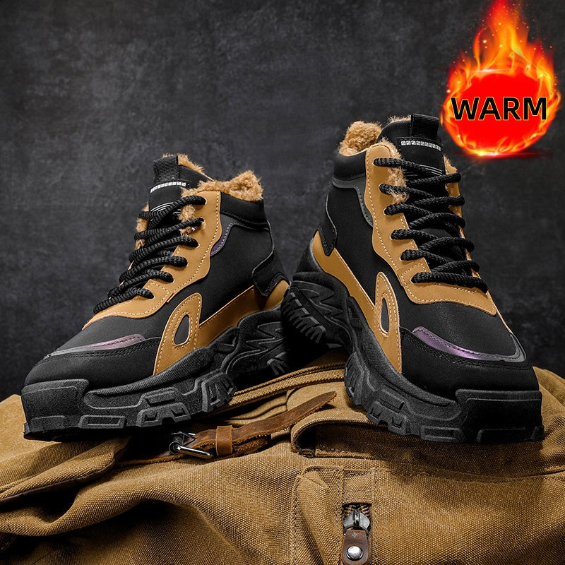 Men'S Winter High-Top Snow Boots with Fleece - Warm Thermal Insulated Cold Weather Boots, Non-Slip Rubber Sole, Lace-Up Ankle Support, Round Toe Design For Outdoor, Streetwear, Casual & Casual Attire, Winter Boots, Streetwear