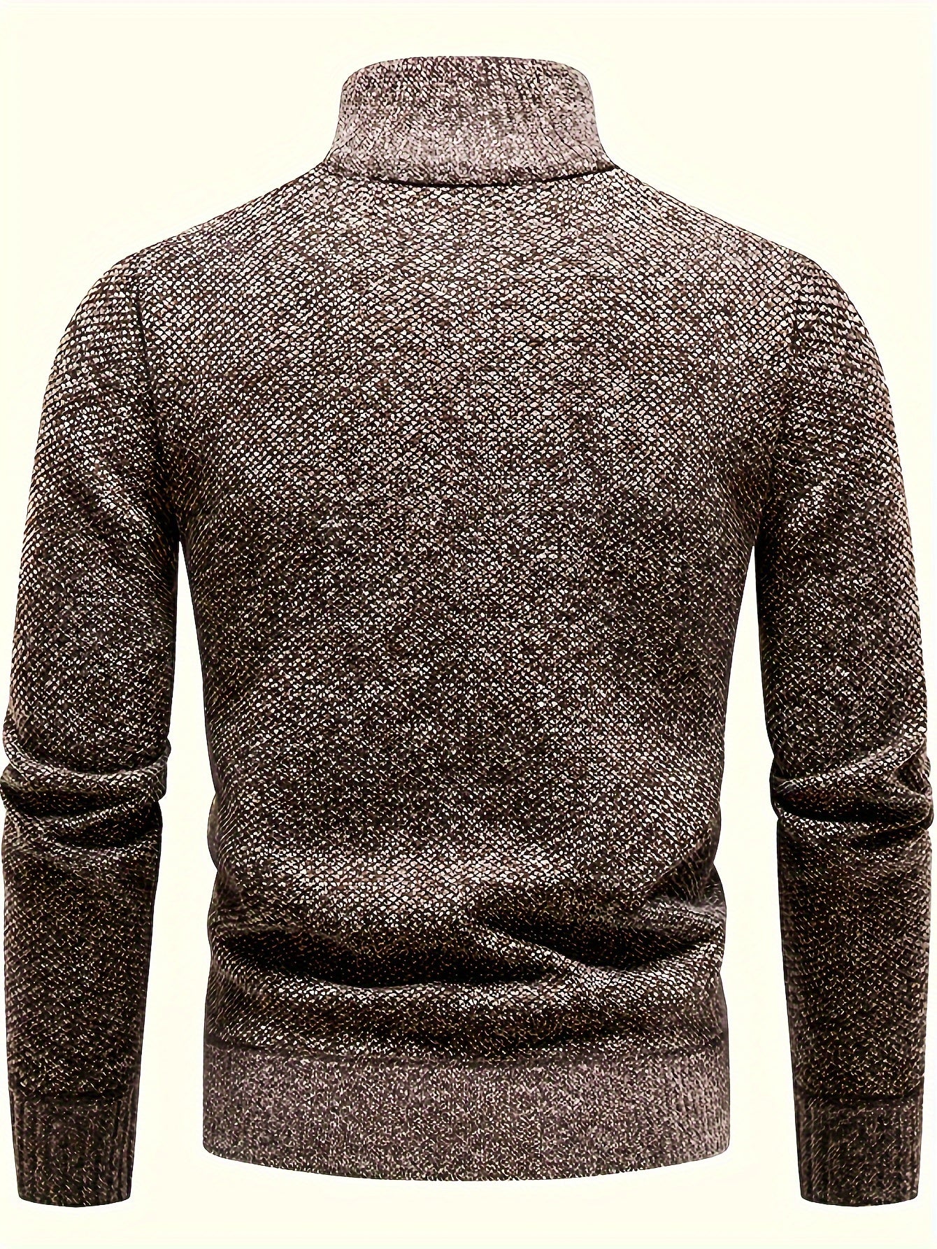 Men's Fleece-Lined Warm Knit Sweater - Autumn/Winter, Solid Color with Stand Collar & Short Zipper Placket, Long Sleeve, Polyester - Ideal for Hiking, Cycling & Casual Attire, Winter Sweater
