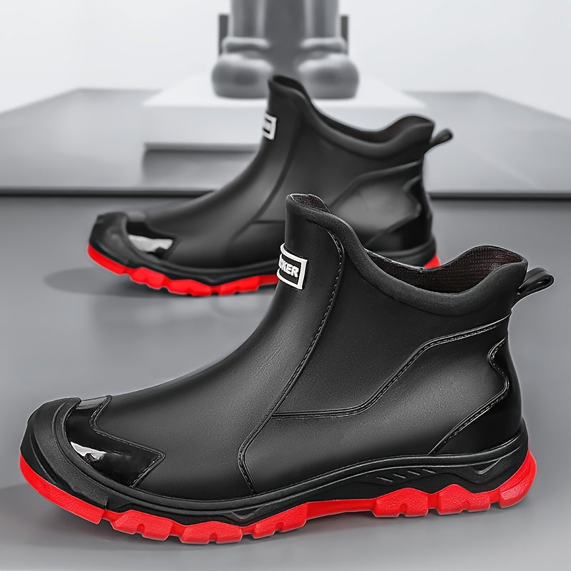 Men's Waterproof PVC Rain Boots, Anti-Slip Short Outdoor Hiking Waders