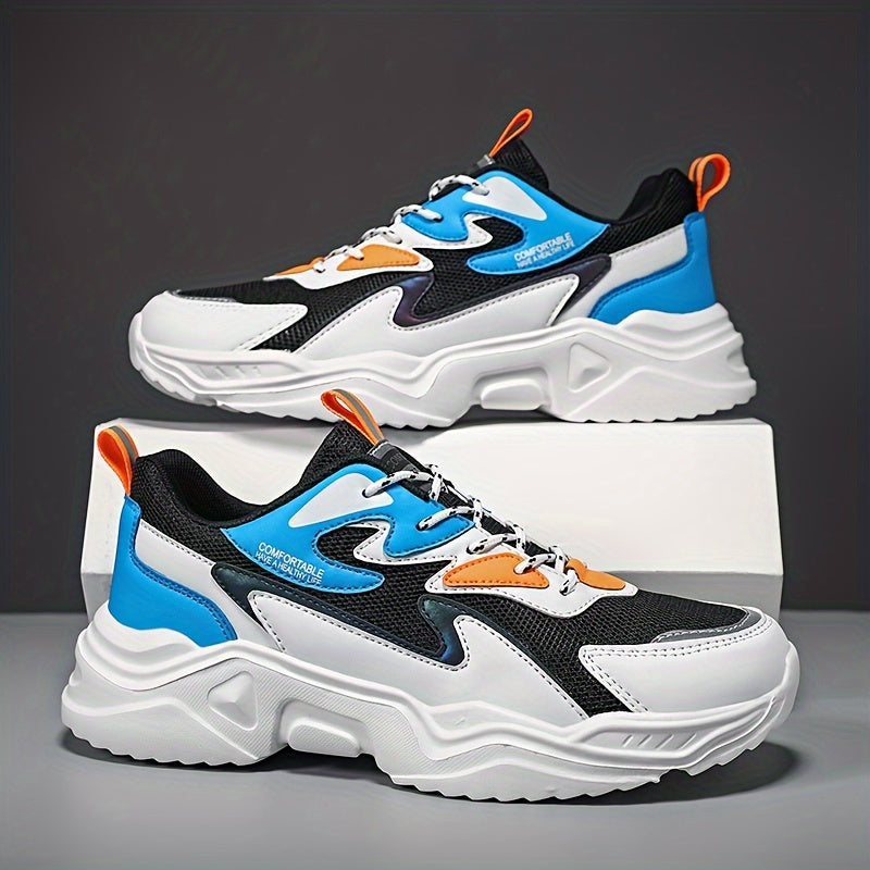 Men's Fashion Sneakers 2024 New Preppy Sports Casual Shoes - Low Top Mesh PU Lace-Up Thick Sole Running Dad Shoes for All Seasons - EVA Outsole for Hiking, Outdoor Activities Daily Wear