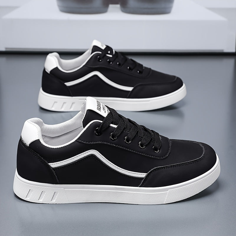 Men'S Fashion Skateboarding Shoes, Durable Anti-Slip Lace-Up Outdoor Sports Sneakers, Street Style Low Top Casual Footwear, PU Upper, Fabric Lining, PVC Sole, Cloth Insole, Round Toe, for Hiking, Daily Wear, Parties, Weddings