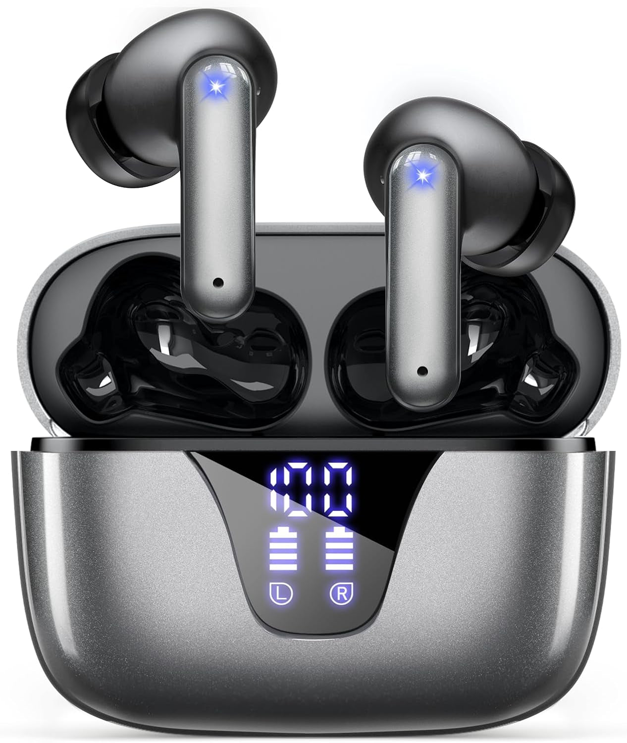 ZIUTY Wireless Earbuds, Ear Buds Bluetooth V5.3 Headphones 50H Playtime with LED Digital Display Charge Case, IPX5 Waterproof Earphones with Mic for Iphone Android Phone Computer Laptop - Star Gray