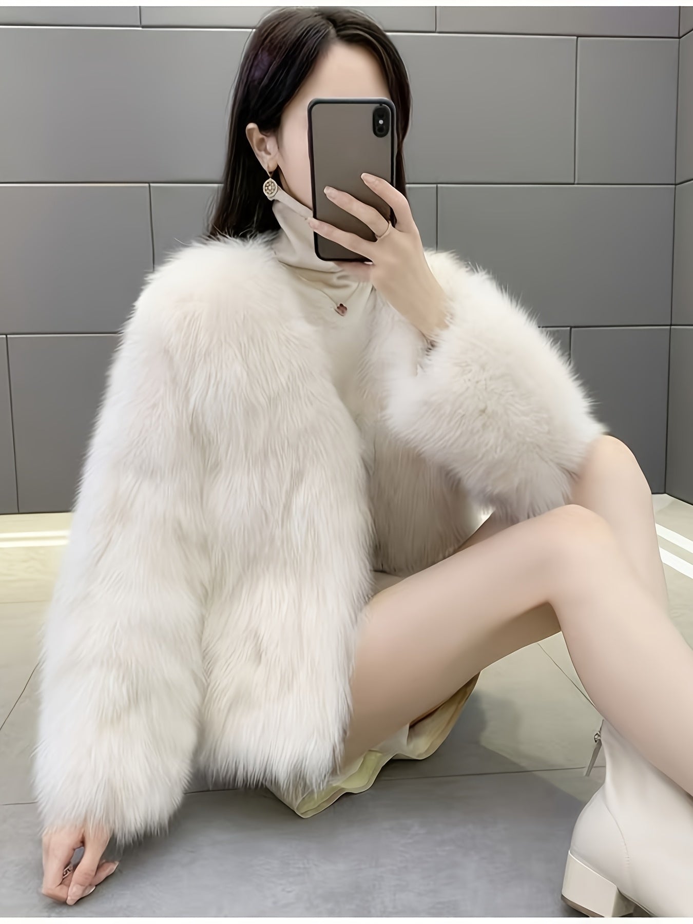 Կանացի էլեգանտ արհեստական մորթուց վերարկու - փափուկ, փափուկ ձմեռային վերարկու՝ պոլիուրեթանային ծածկույթով, միագույն աշնանային/ձմեռային վերնազգեստ, ձեռքով լվացում/քիմմաքրում, չձգվող՝ առօրյաից մինչև պաշտոնական հագուստի համար