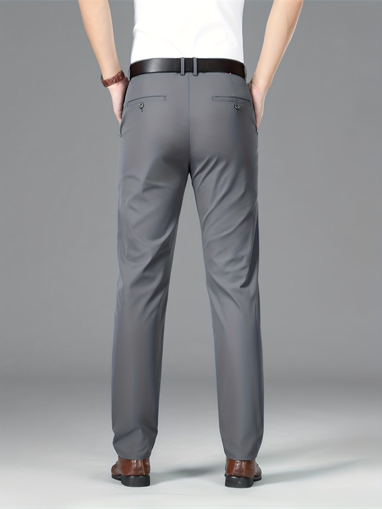 Men's Lightweight Summer Casual Pants, Slim Straight Fit, Polyester, Mid-Rise, Built-in Zipper, Regular Length - Ideal for Casual Attire