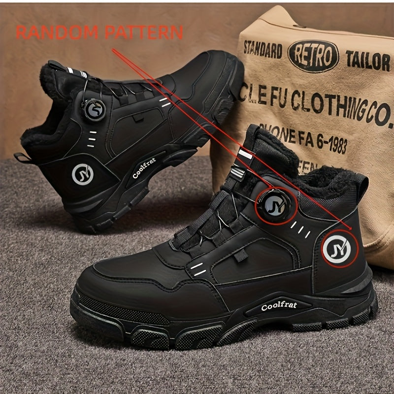 Men'S Winter Fleece-Lined High-Top Boots - Thick Rubber Sole, Warm Lace-Up Ankle Boots with Round Toe & Synthetic Synthetic Faux Upper for Hiking, Outdoor & Casual Wear, Hiking Boots, Durable Footwear, Winter Shoe For Men, Me