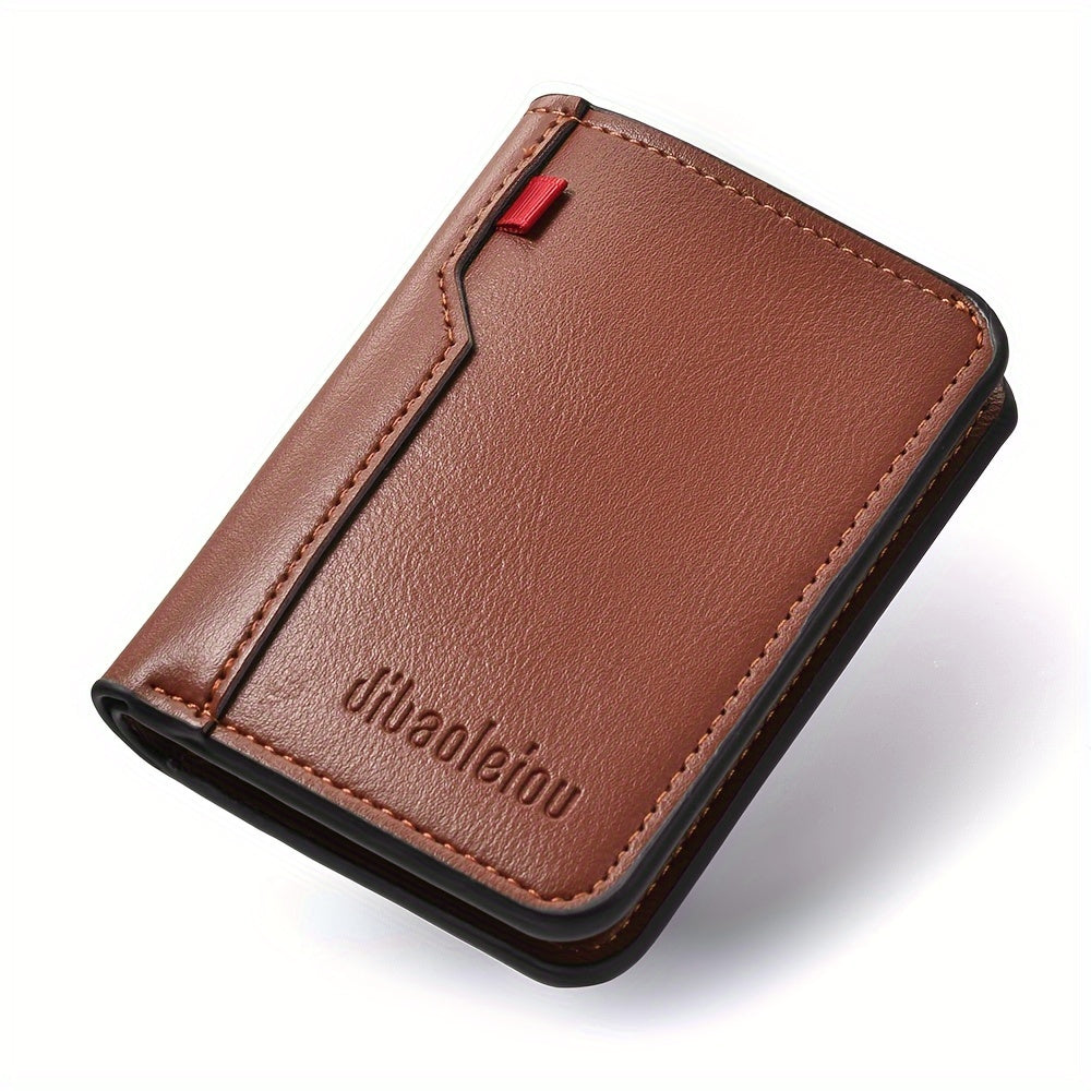 1pc Men'S Vintage Faux Leather Credit Card Wallet, Slim and Soft Design, Multiple Card Slots, Business Style Driver'S License Card Holder, Travel Zero Wallet