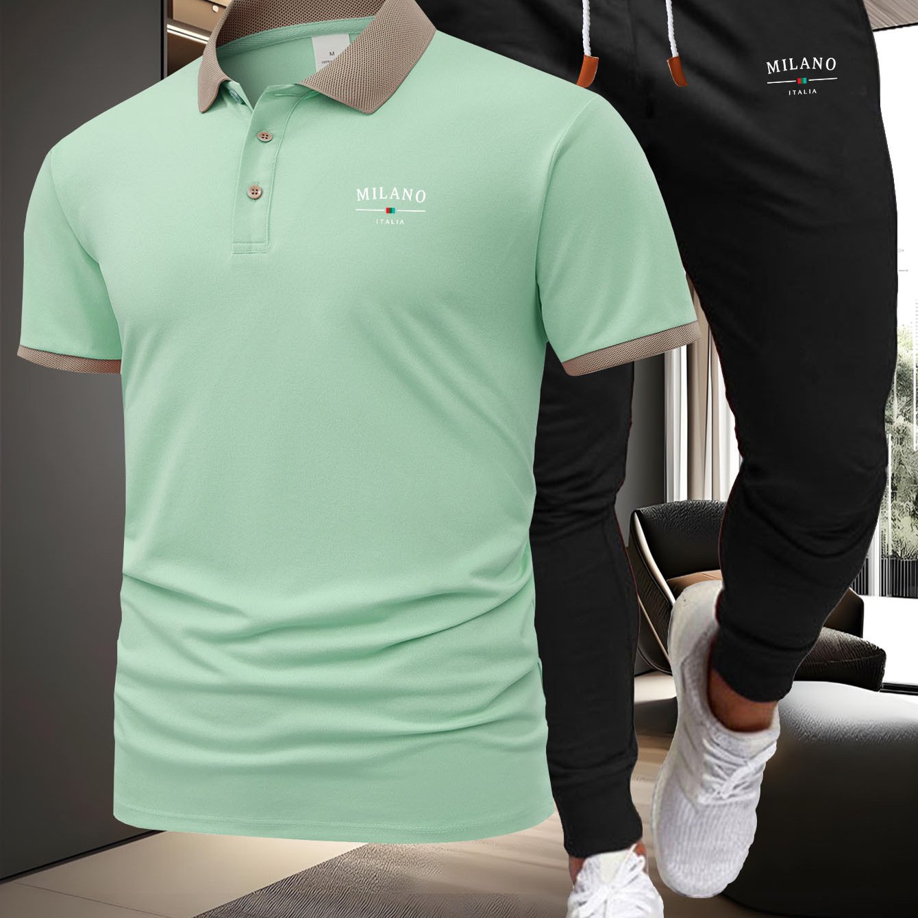 A Two-Piece Casual Sports Outfit Featuring a Short-Sleeved T-Shirt with a Logo And Waist-Cinching Pants, Ideal for Spring And Summer Wear. - ayq