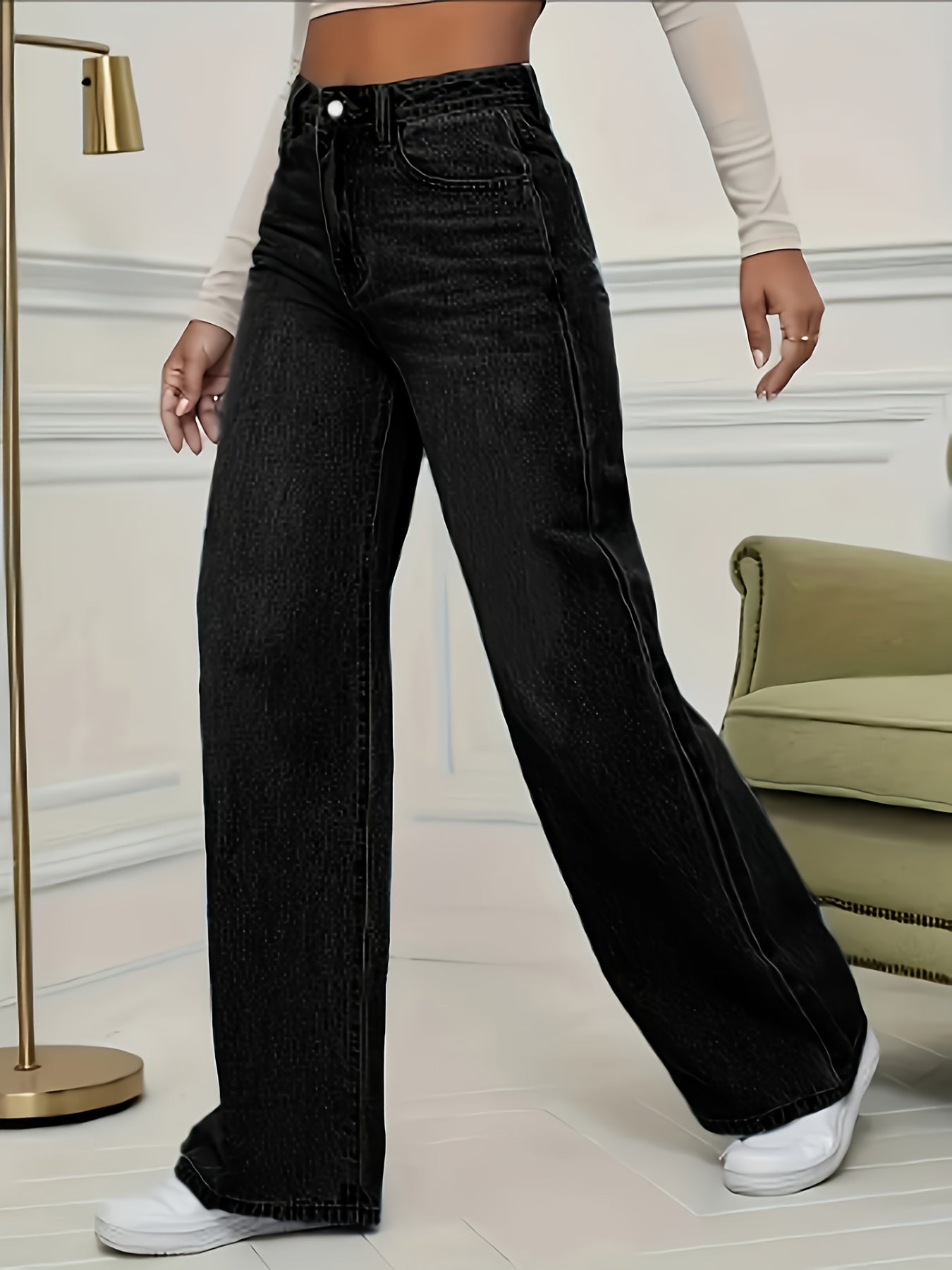 Women's Fashion Stretch Denim JK8820-T# Long Pants, Casual Washed Jeans, Straight Fit, No Belt, All-Season, Solid Color, Regular Length, Built-in Zipper, CPUY Brand