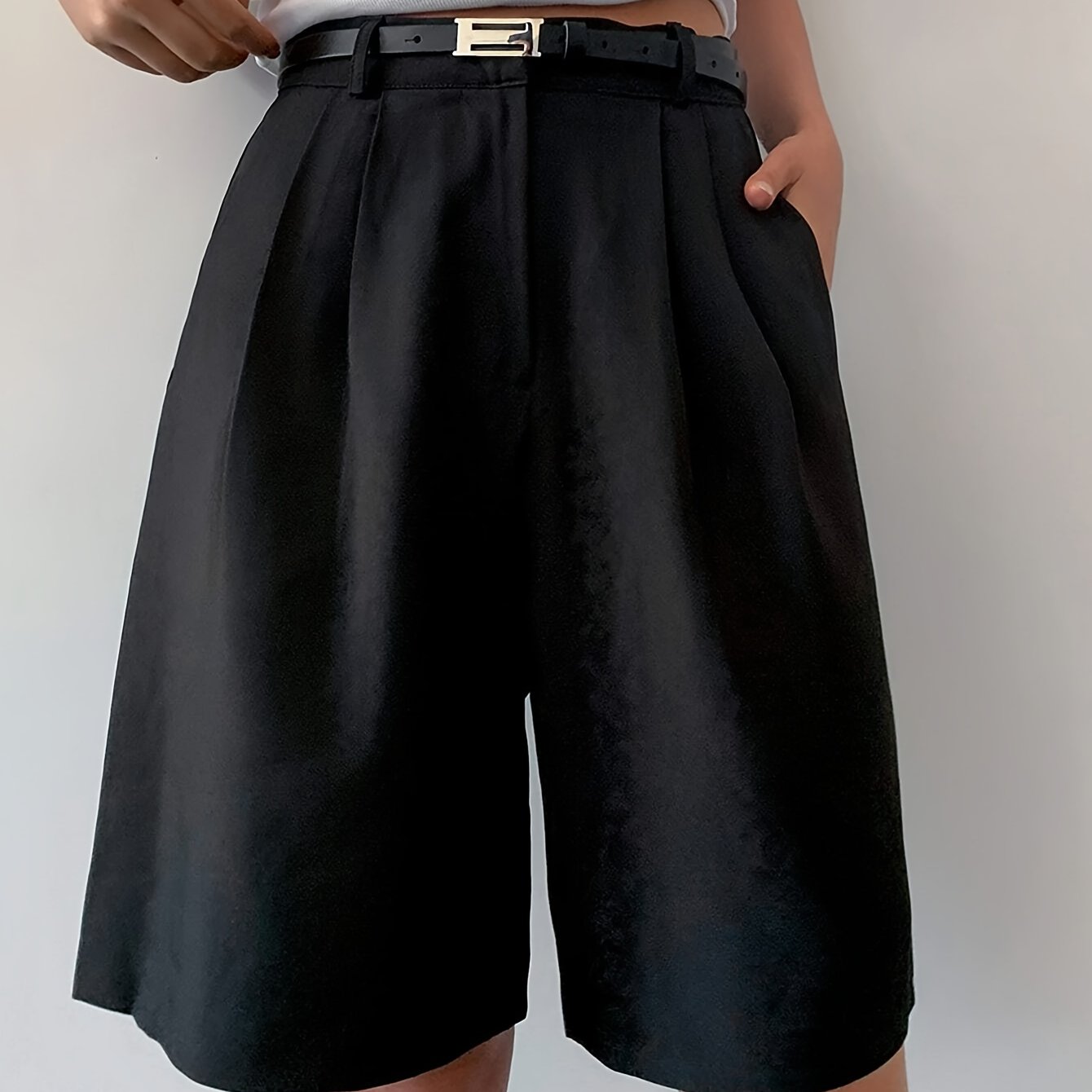 Women'S Plus Size Bermuda Shorts, Casual Solid Color պոլիեսթեր 100%, Ոչ ձգվող հյուսված գործվածք գրպաններով, գարուն/ամառ/աշուն հագուստ - T071