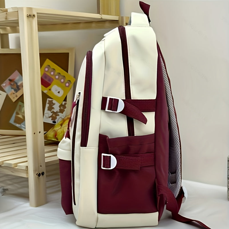 Stylish Unisex Nylon Backpack - Durable Casual Travel School Bag with Adjustable Straps, White Blue Design, Lightweight and Spacious for Everyday Use, School Backpack Contrast Strap Design Polyester Lined, Travel Back