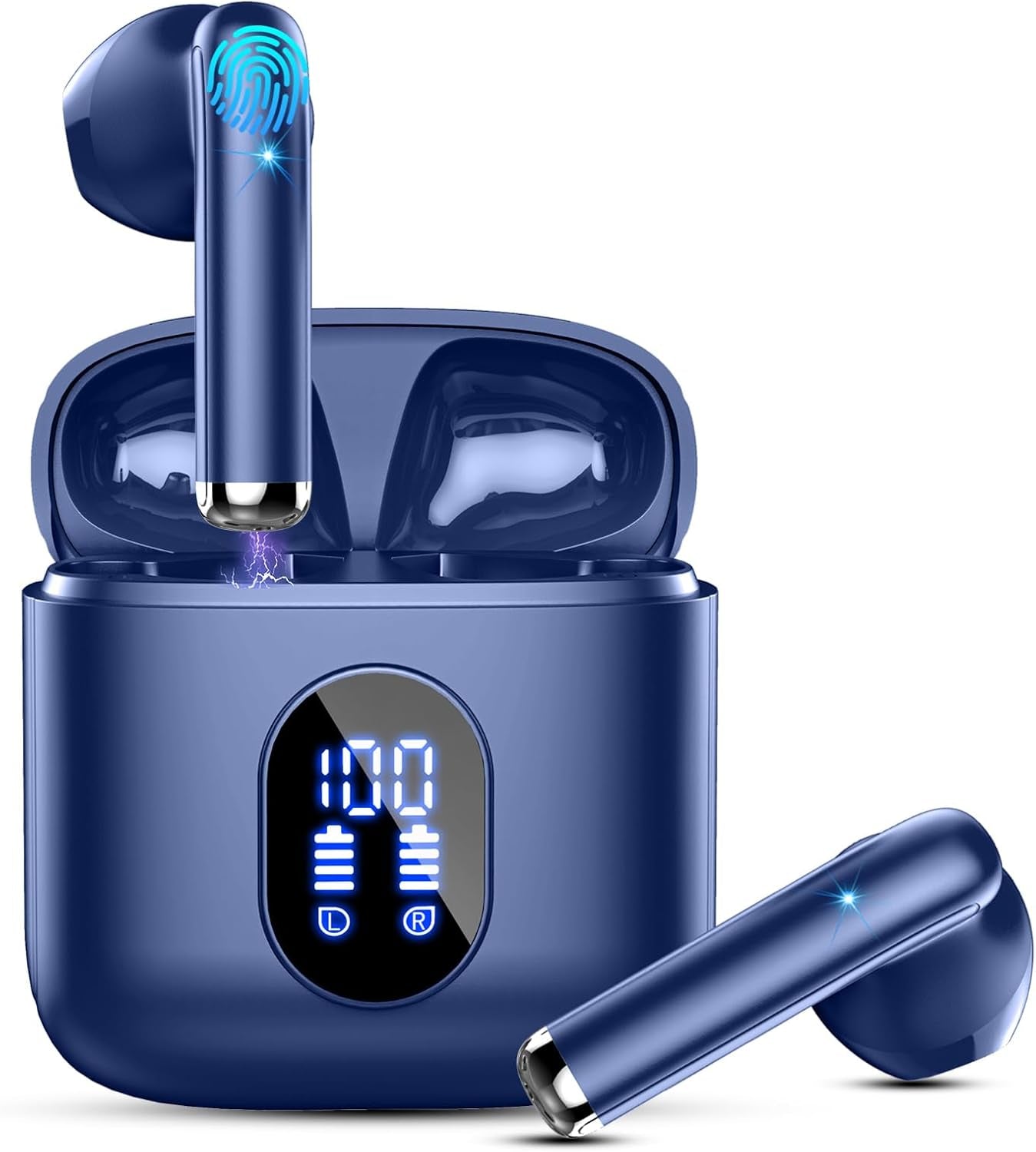 Wireless Earbuds, Bluetooth Headphones V5.4 Stereo Bass Ear Buds with ENC Noise Cancelling Mics, 40H Bluetooth Earbuds with LED Display Charging Case, IP7 Waterproof Earphones for Android Ios, Black