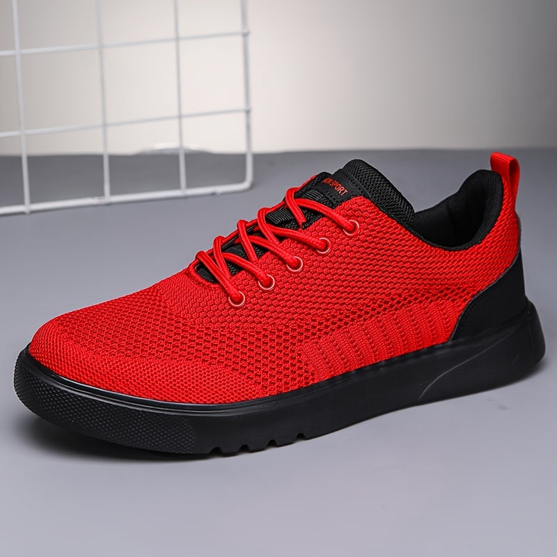 Men's Trendy Woven Knit Breathable Skate Shoes, Comfy Non Slip Lace Up Sneakers For Men's Outdoor Activities